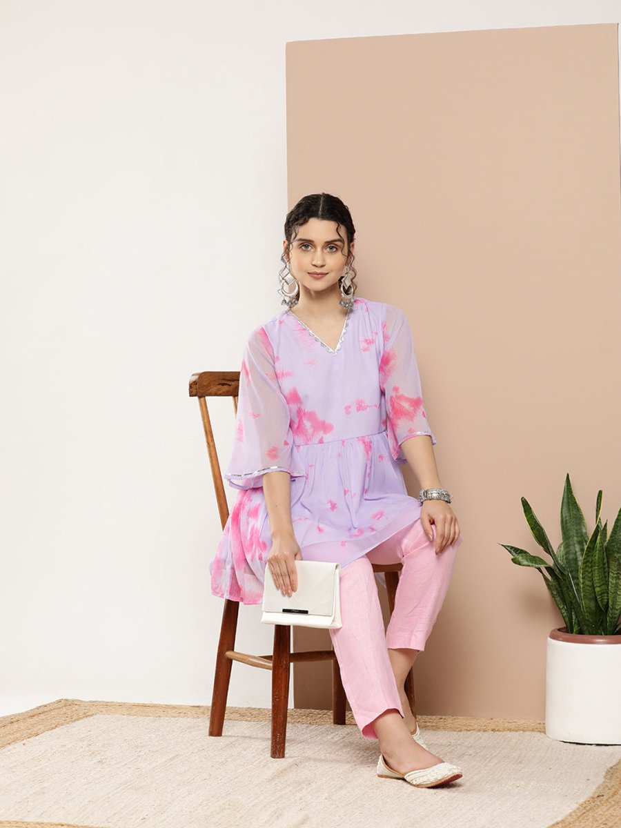 Ahalyaa Lavender & Pink Printed Tunic | Swadesiicart