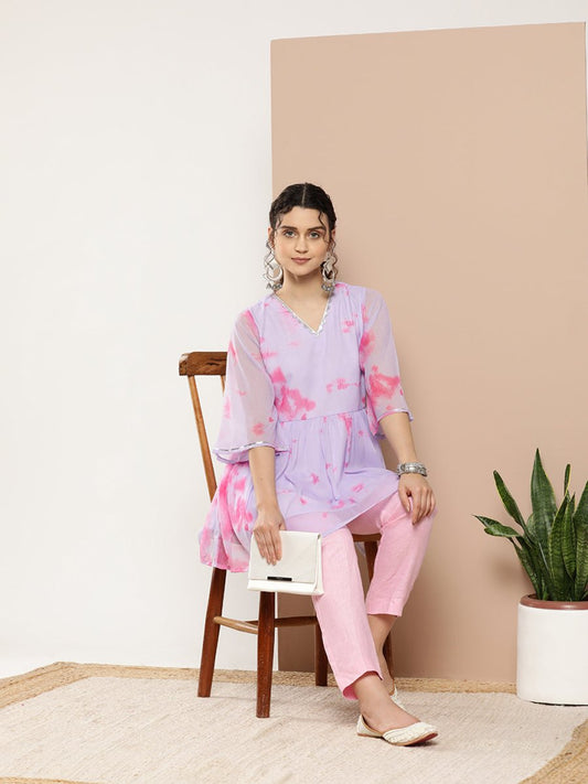 Ahalyaa Lavender & Pink Printed Tunic | Swadesiicart