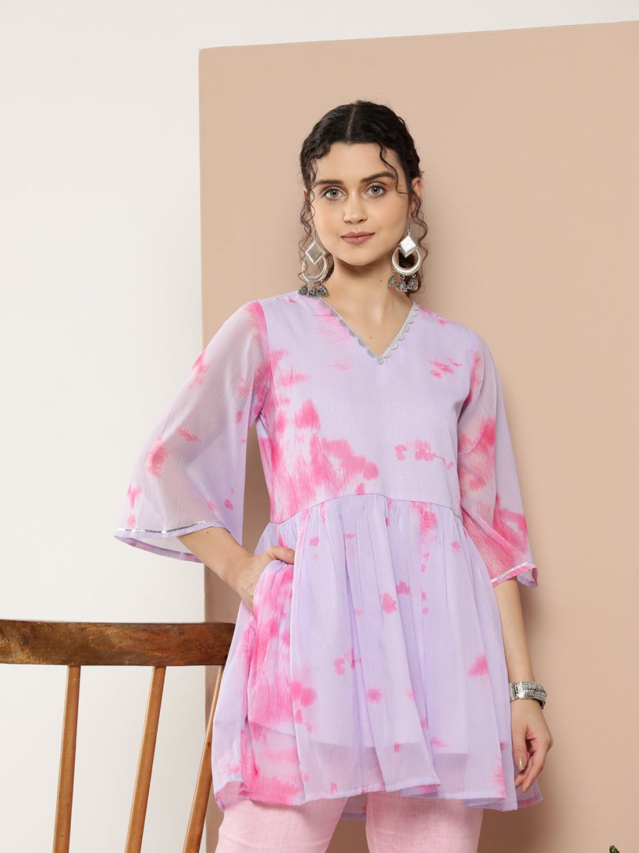 Ahalyaa Lavender & Pink Printed Tunic | Swadesiicart