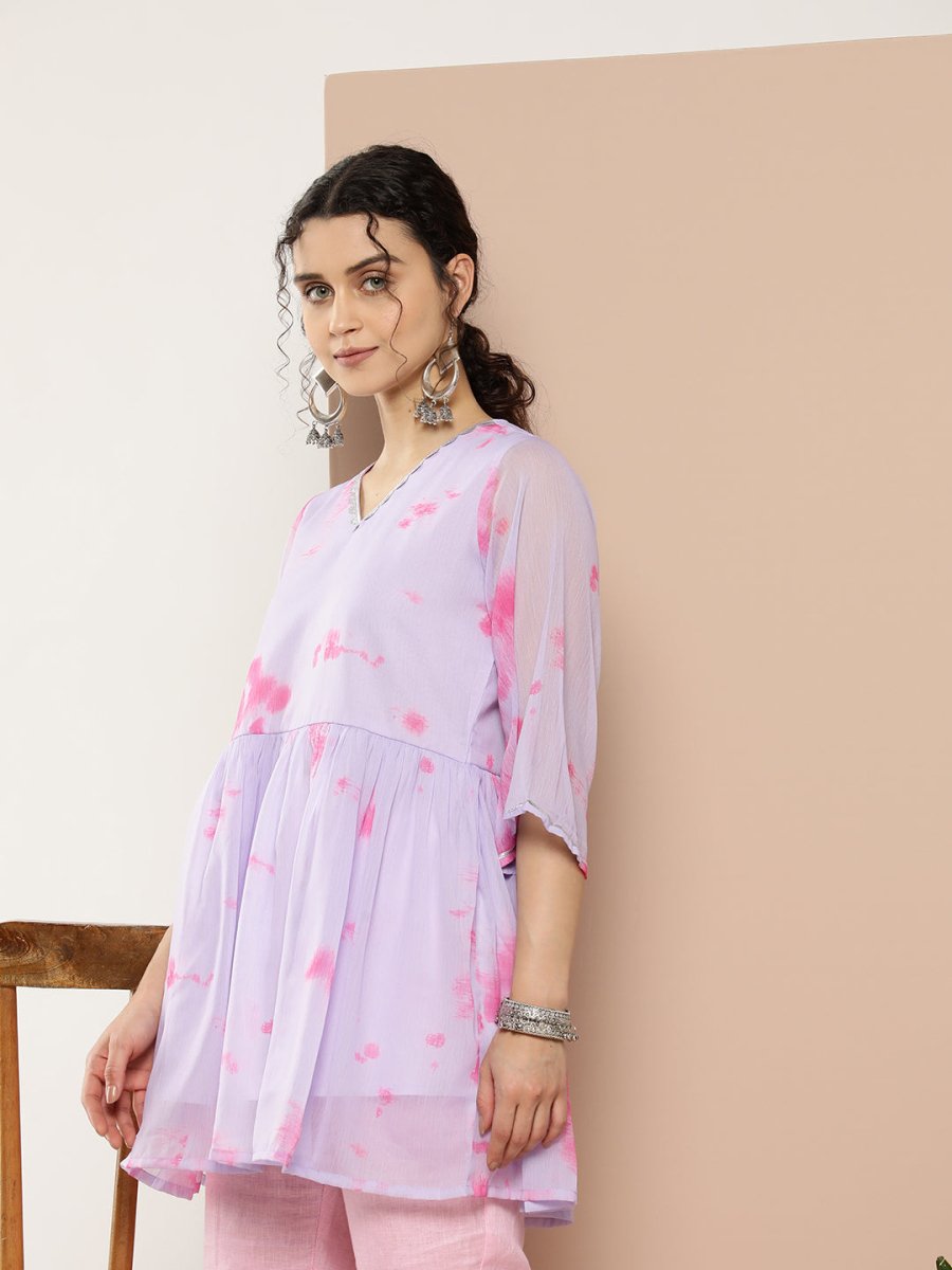 Ahalyaa Lavender & Pink Printed Tunic | Swadesiicart