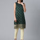 Ahalyaa Chanderi Dark Green Foil Gold Printed Kurti | Swadesiicart