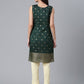 Ahalyaa Chanderi Dark Green Foil Gold Printed Kurti | Swadesiicart