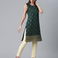 Ahalyaa Chanderi Dark Green Foil Gold Printed Kurti | Swadesiicart