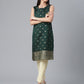 Ahalyaa Chanderi Dark Green Foil Gold Printed Kurti | Swadesiicart