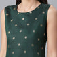Ahalyaa Chanderi Dark Green Foil Gold Printed Kurti | Swadesiicart
