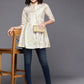 Ahalyaa Floral Printed Shirt Collar Cotton Tunic With Lace Inserts Detail | Swadesiicart