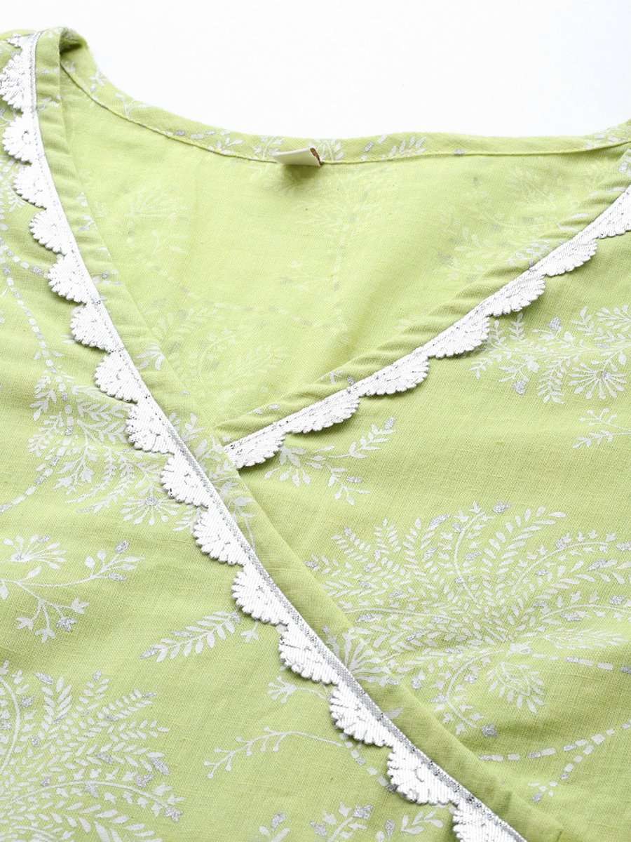 Ahalyaa Floral Printed Cotton Tunic With Lace Inserts Detail | Swadesiicart