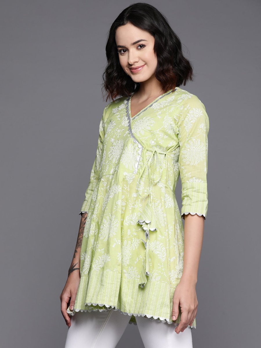 Ahalyaa Floral Printed Cotton Tunic With Lace Inserts Detail | Swadesiicart