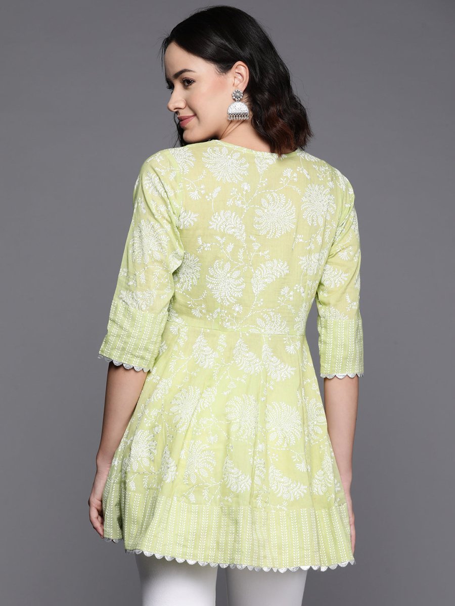 Ahalyaa Floral Printed Cotton Tunic With Lace Inserts Detail | Swadesiicart