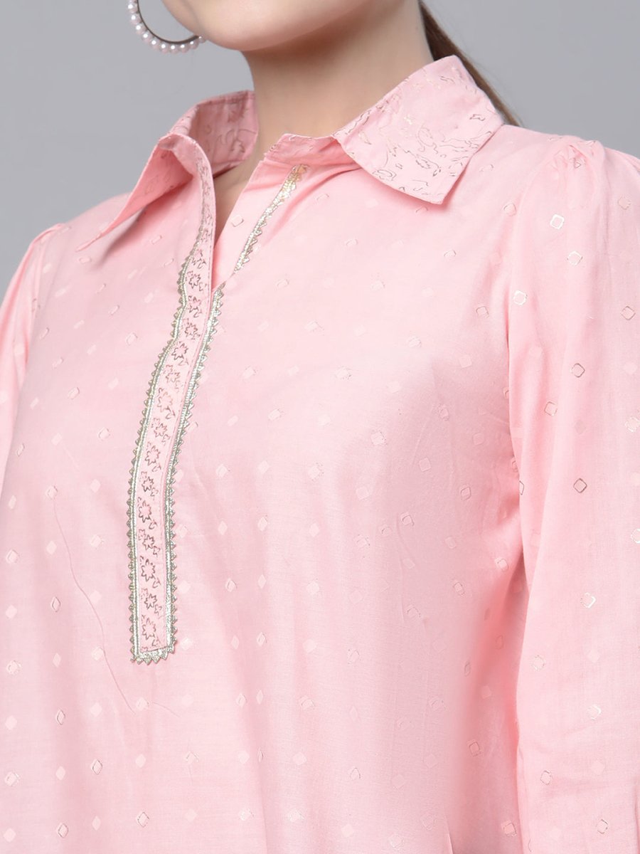 Ahalyaa Women Baby Pink Pure Cotton Printed Tunic | Swadesiicart