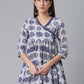 Ahalyaa Women Blue & Off-White Printed Angrakha Beautiful Tunic | Swadesiicart