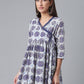 Ahalyaa Women Blue & Off-White Printed Angrakha Beautiful Tunic | Swadesiicart