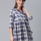 Ahalyaa Women Blue & Off-White Printed Angrakha Beautiful Tunic | Swadesiicart
