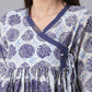 Ahalyaa Women Blue & Off-White Printed Angrakha Beautiful Tunic | Swadesiicart