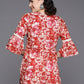 Ahalyaa Floral Printed Bell Sleeves Tunic With Lace Inserts | Swadesiicart