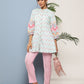 Ahalyaa Sea Green & Pink Mandarin Collar Printed Tunic | Swadesiicart
