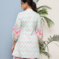 Ahalyaa Sea Green & Pink Mandarin Collar Printed Tunic | Swadesiicart
