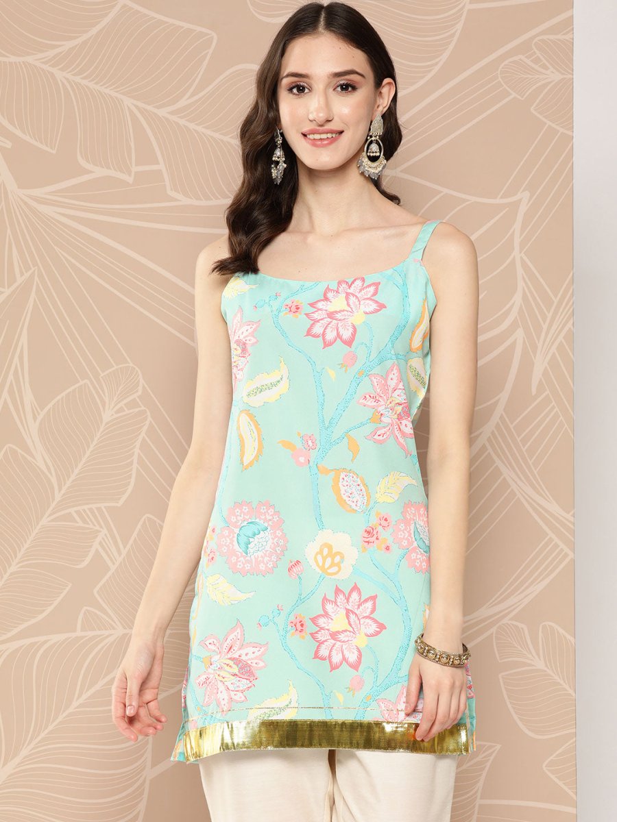 Ahalyaa Floral Print Embellished Tunic | Swadesiicart