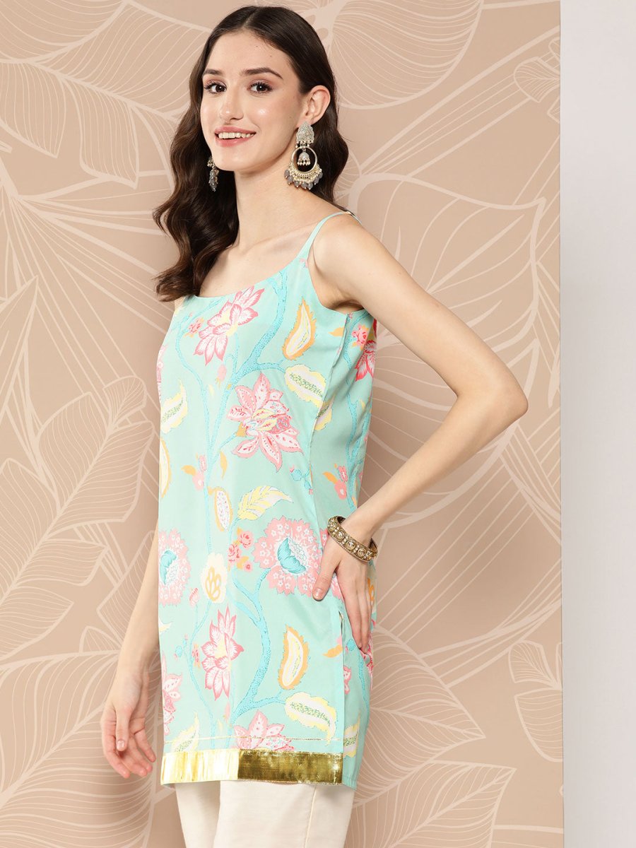 Ahalyaa Floral Print Embellished Tunic | Swadesiicart