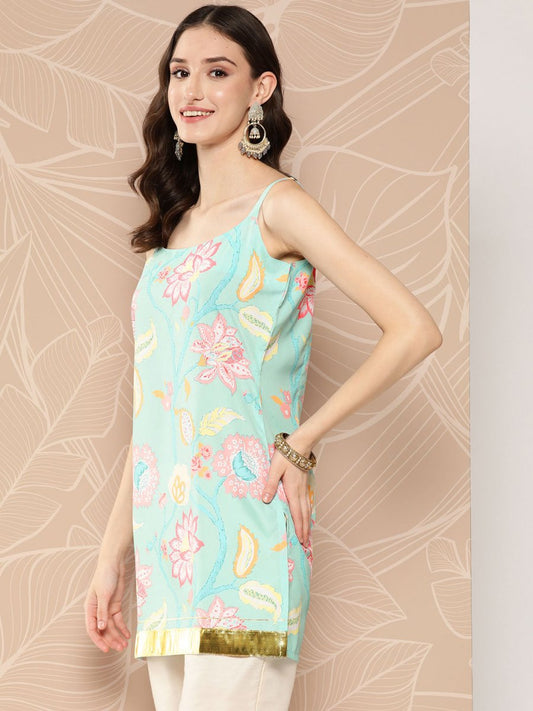 Ahalyaa Floral Print Embellished Tunic | Swadesiicart
