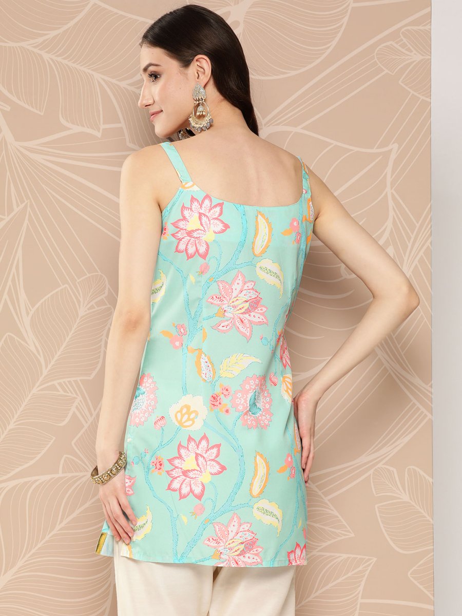 Ahalyaa Floral Print Embellished Tunic | Swadesiicart