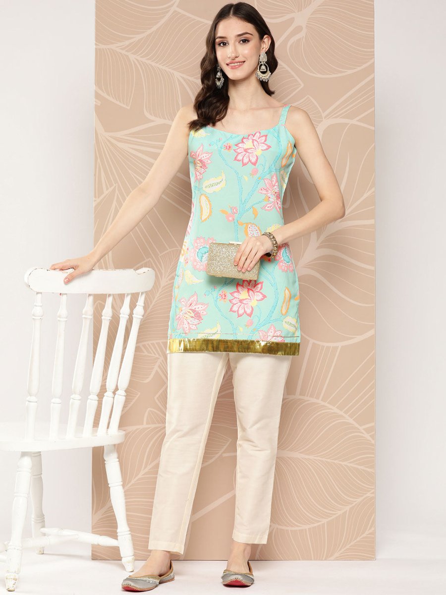 Ahalyaa Floral Print Embellished Tunic | Swadesiicart