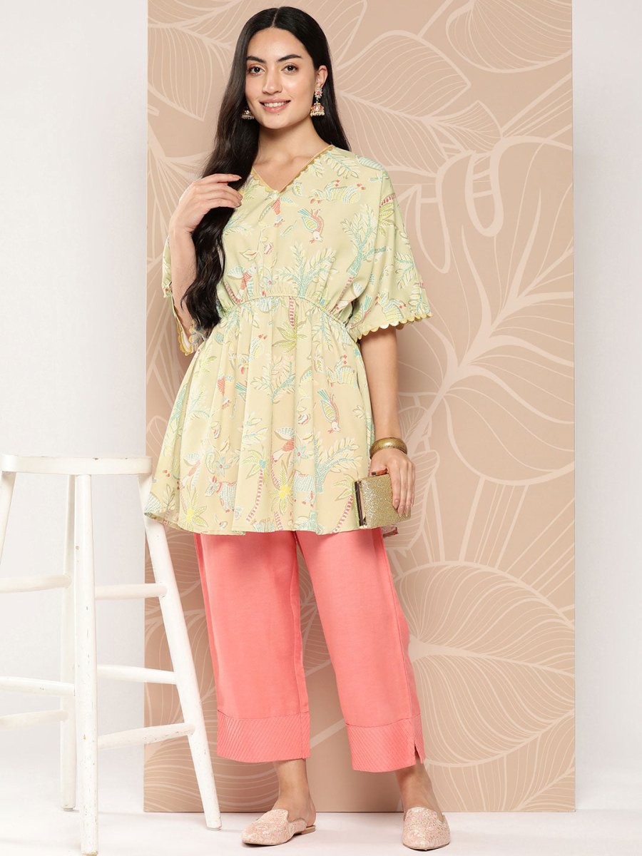 Ahalyaa Gathered Conversational Printed Tunic | Swadesiicart