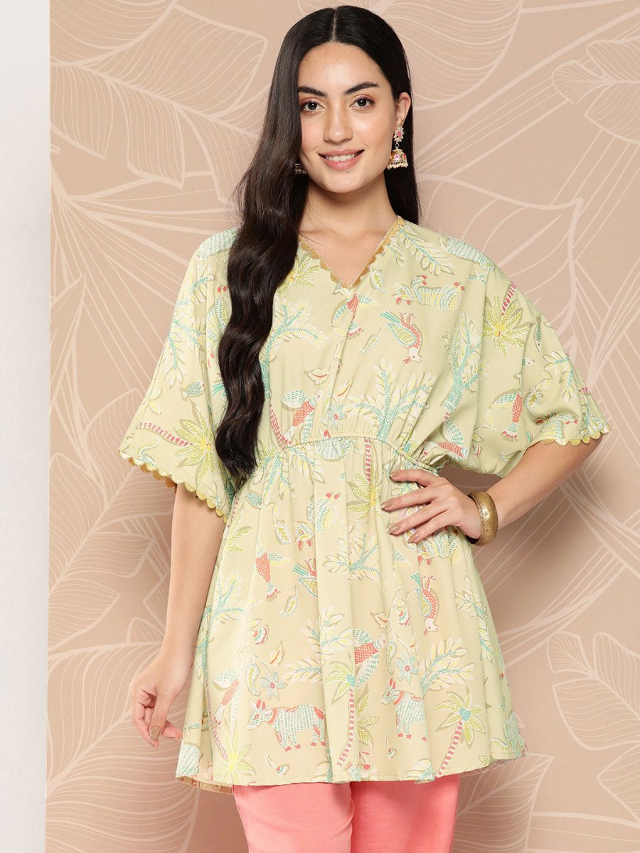 Ahalyaa Gathered Conversational Printed Tunic | Swadesiicart