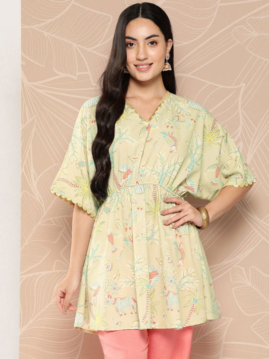 Ahalyaa Gathered Conversational Printed Tunic | Swadesiicart