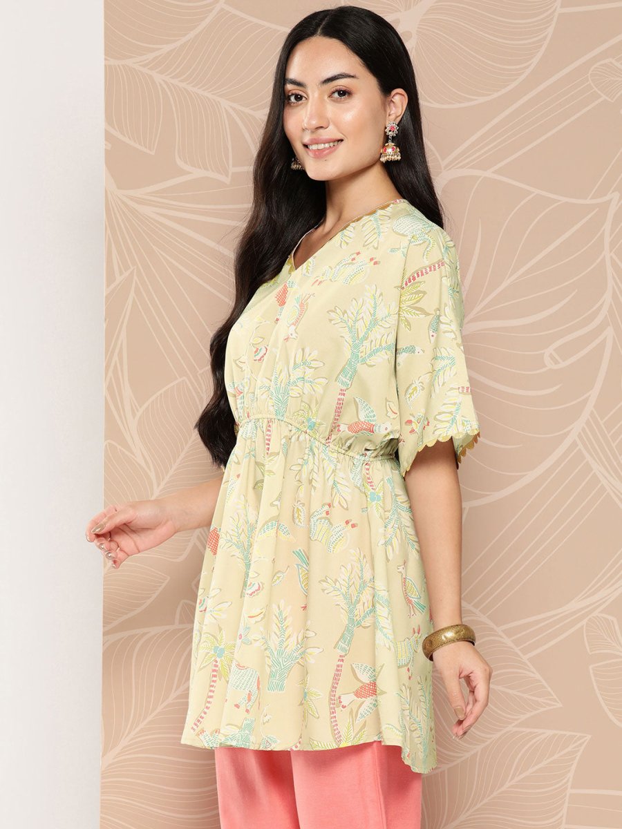 Ahalyaa Gathered Conversational Printed Tunic | Swadesiicart