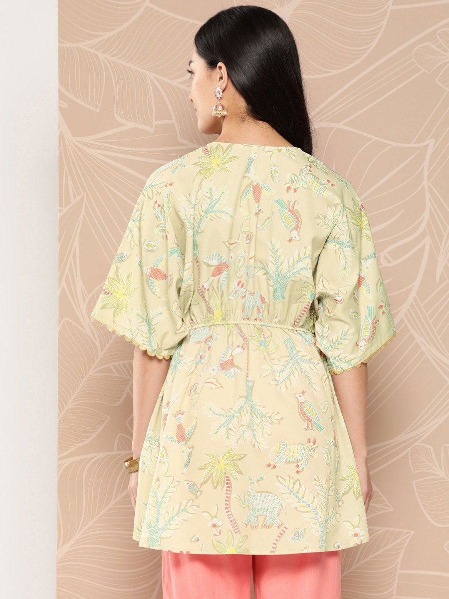Ahalyaa Gathered Conversational Printed Tunic | Swadesiicart