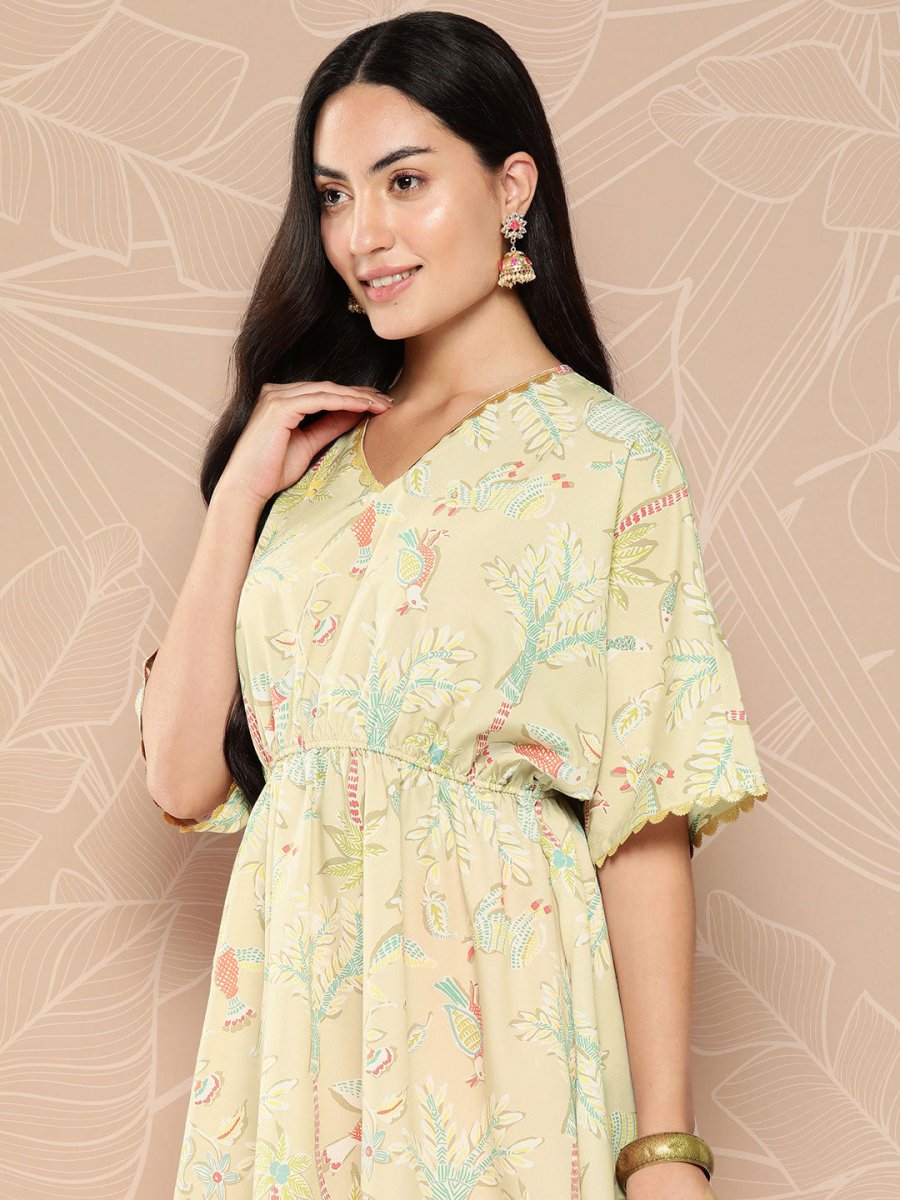 Ahalyaa Gathered Conversational Printed Tunic | Swadesiicart