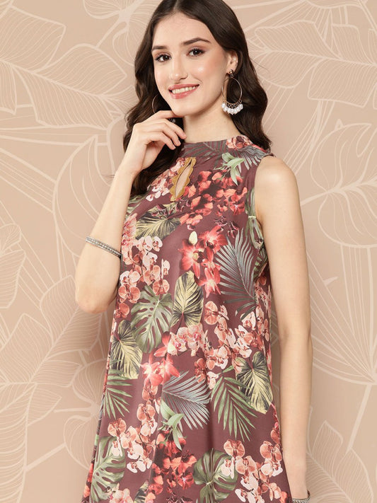 Ahalyaa Halter Neck Printed Tunic | Swadesiicart