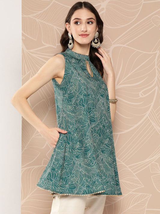 Ahalyaa Halter Neck Tropical Printed Tunic | Swadesiicart