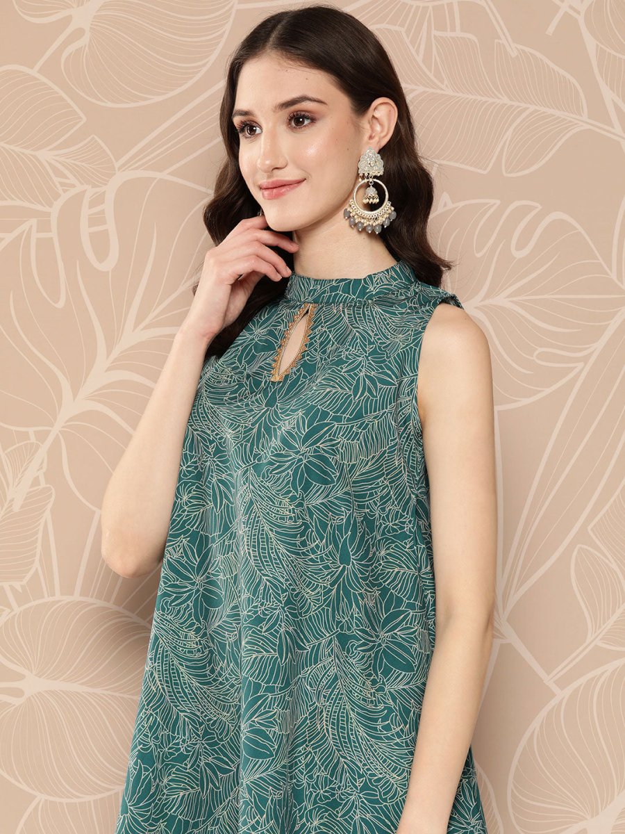 Ahalyaa Halter Neck Tropical Printed Tunic | Swadesiicart