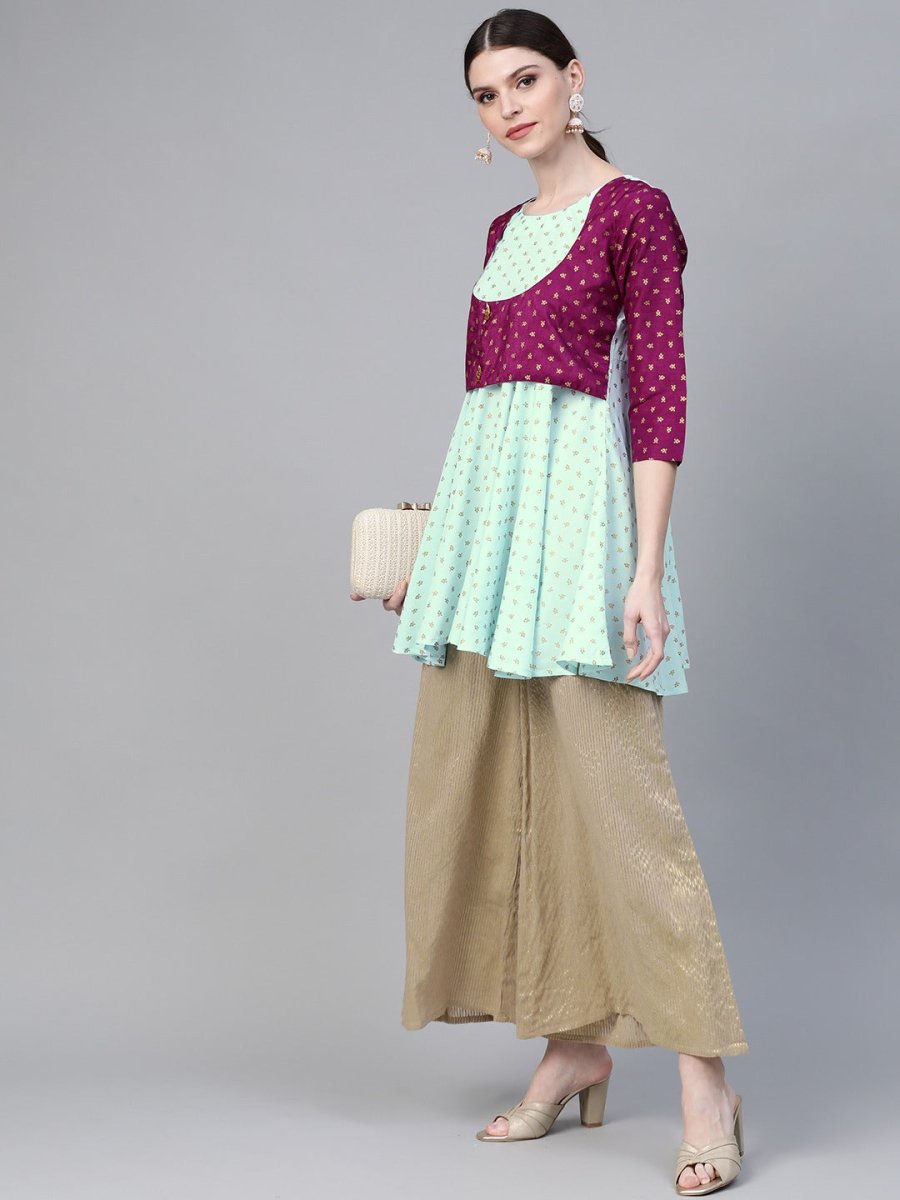 Ahalyaa Blue & Purple Printed A-Line Tunic | Swadesiicart