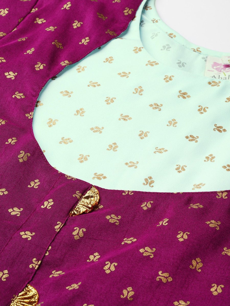 Ahalyaa Blue & Purple Printed A-Line Tunic | Swadesiicart