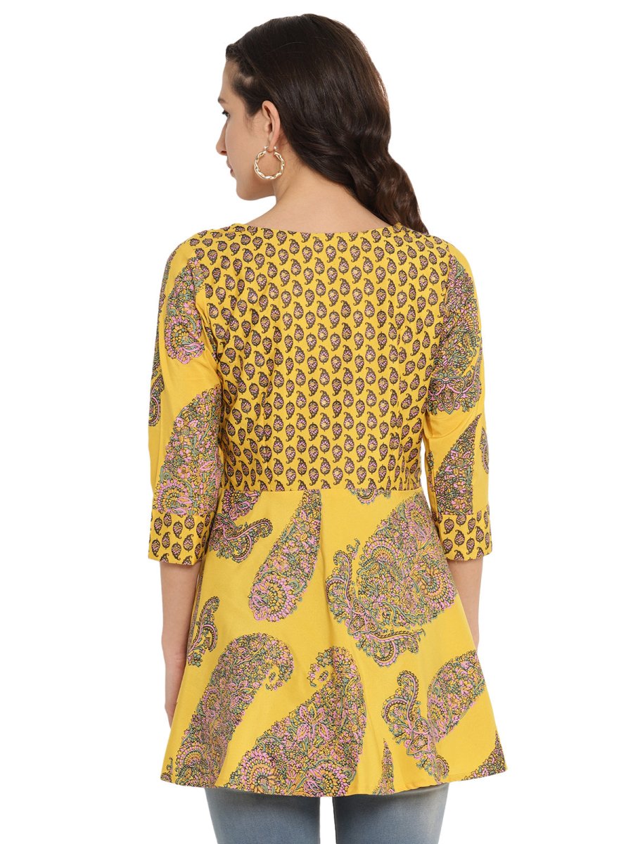 Ahalyaa Mustard Printed Layerd Tunic | Swadesiicart