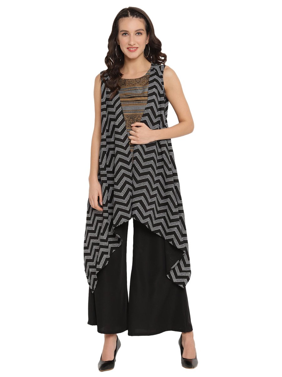 Ahalyaa Black Tunic With Attached Shrug | Swadesiicart