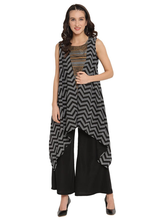 Ahalyaa Black Tunic With Attached Shrug | Swadesiicart