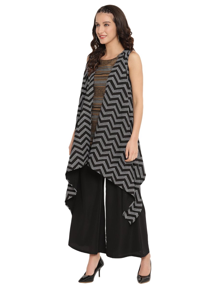 Ahalyaa Black Tunic With Attached Shrug | Swadesiicart