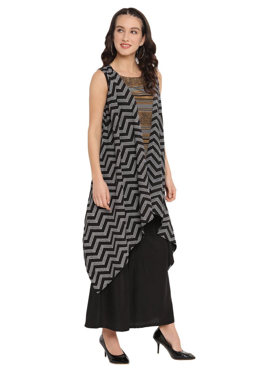 Ahalyaa Black Tunic With Attached Shrug | Swadesiicart