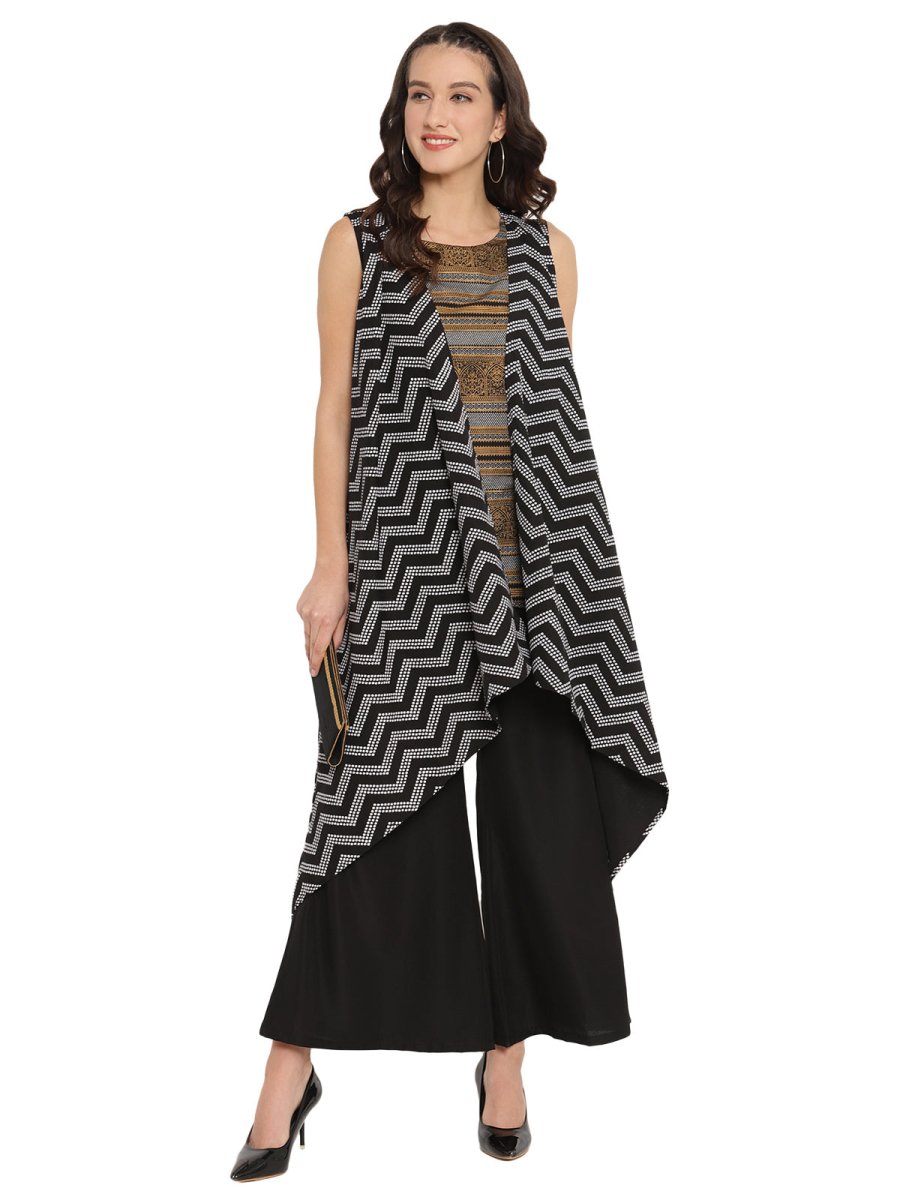 Ahalyaa Black Tunic With Attached Shrug | Swadesiicart