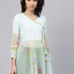 Ahalyaa Women Sea Green & Pink Floral Print Semi-Sheer Angrakha Tunic | Swadesiicart