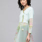 Ahalyaa Women Sea Green & Pink Floral Print Semi-Sheer Angrakha Tunic | Swadesiicart