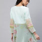 Ahalyaa Women Sea Green & Pink Floral Print Semi-Sheer Angrakha Tunic | Swadesiicart