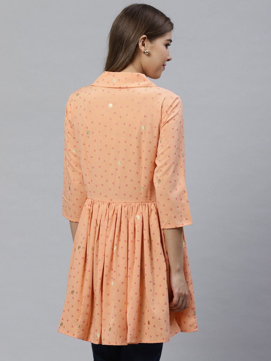 Ahalyaa Women Peach-Coloured & Red Printed Tunic | Swadesiicart