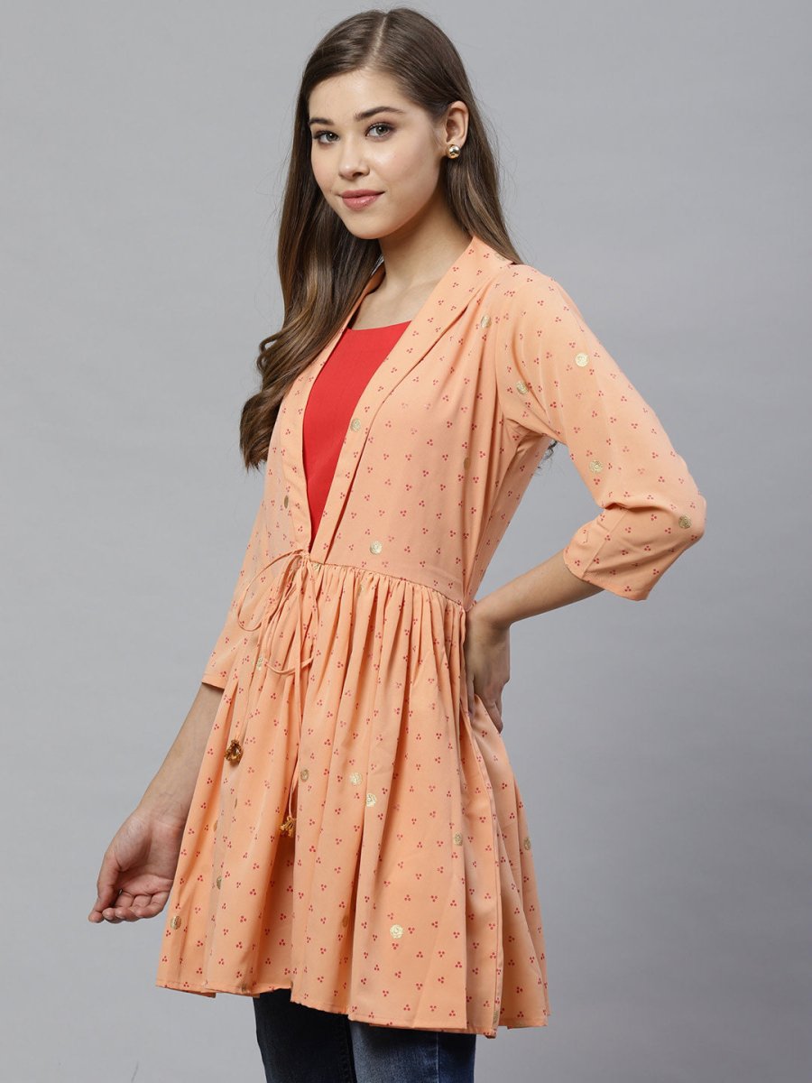Ahalyaa Women Peach-Coloured & Red Printed Tunic | Swadesiicart