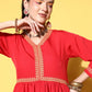 Ahalyaa Women Red Pleated Gotta Patti Kurti with Dhoti Pants | Swadesiicart