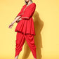 Ahalyaa Women Red Pleated Gotta Patti Kurti with Dhoti Pants | Swadesiicart